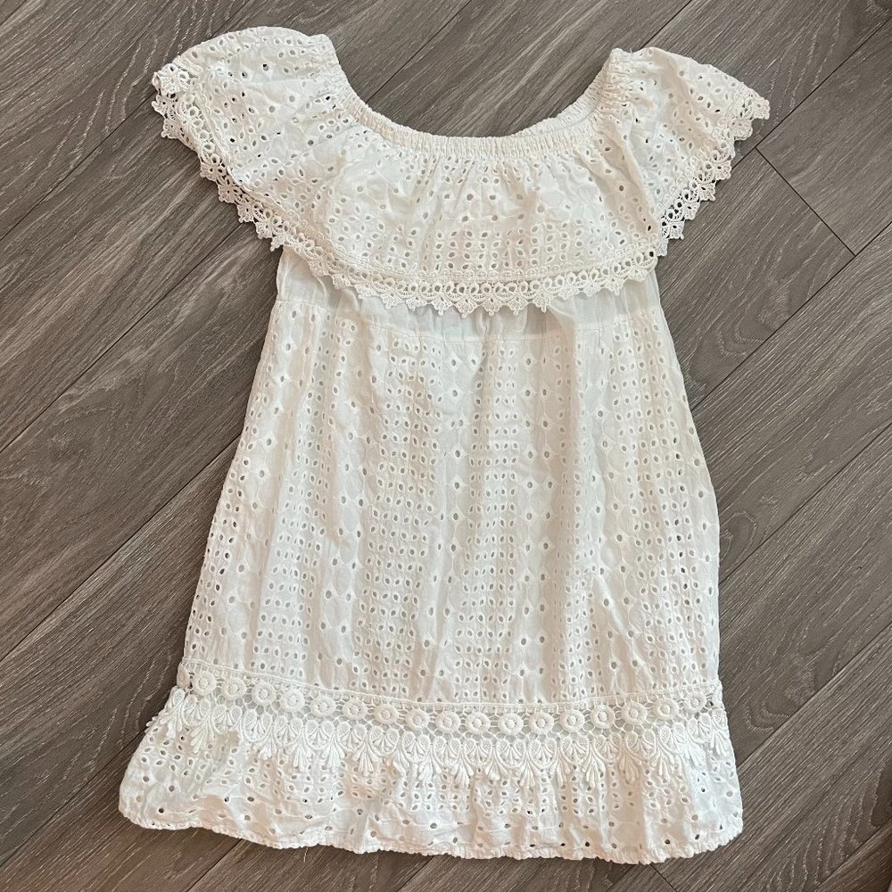 Off The Shoulder Boho White Lace Mini Dress NWT